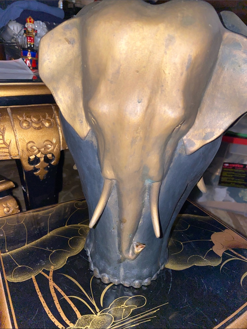 Vintage Toscano Gold and Black Elephant Head Sculpture – Home Art Accent - Picture 3 of 6